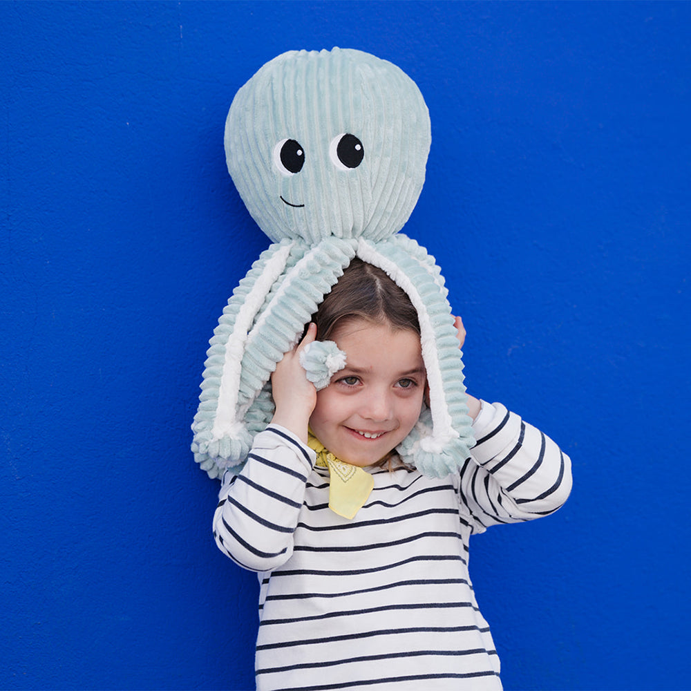 Peluche Filou la pieuvre maman et bébé Les Ptipotos bleu