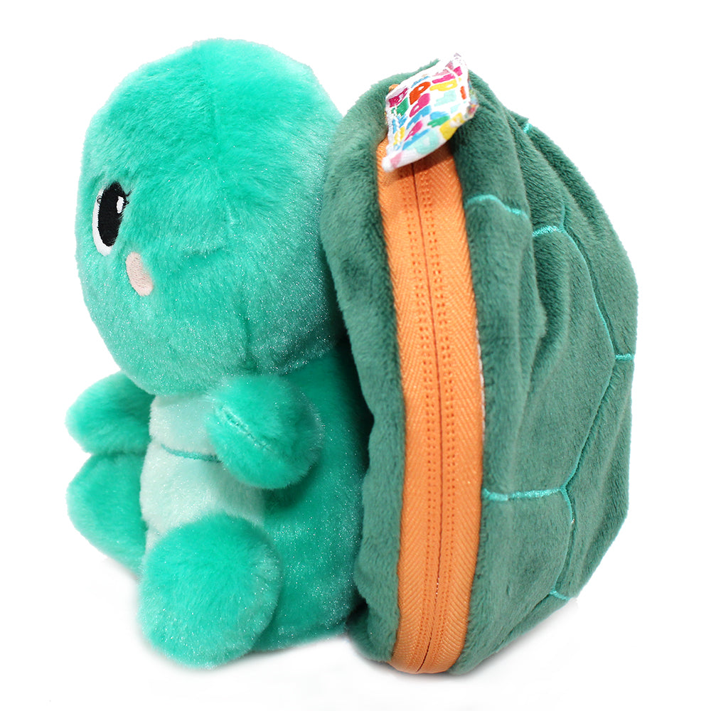 Peluche Corvet la tortue-pêche - vue de profil - Flipetz