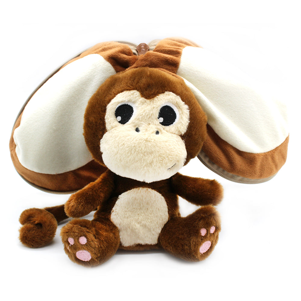 Peluche Coconet le singe-noix de coco - vue singe ouvert - Flipetz